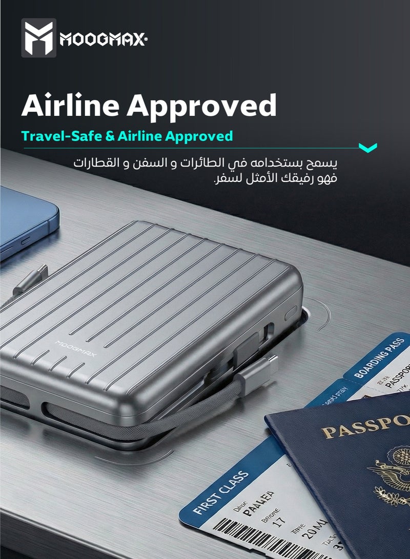 موجماكس باور بنك لاسلكي مغناطيسي من سلسلة trunk بسعة 20000mAh والجهد 22.5W فائق الشحن وكبلان مدمجان مع شحن لاسلكي بجهد 15 واط و 3 منافذ خارجية 1 Type-c و 1 Type-A ومنفذ لايتنينج(ايفون) لشحن الباوربنك. فضي - Image 4